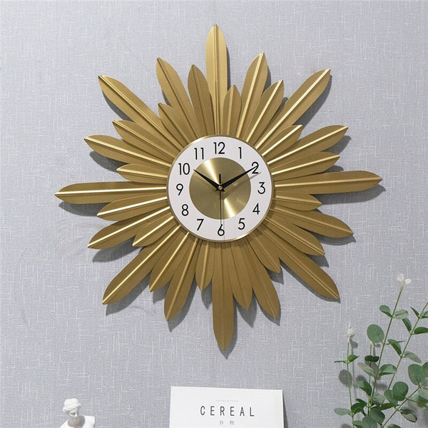 Gold Circular Nordic Feather Quartz Metal (Wrought Iron) Wall Clocks Of Size 60×60cm, With Single Face Form And Needle Display, available exclusively on Shahi Sajawat India, the world of home decor products.Best trendy home decor, living room, kitchen and bathroom decor ideas of 2022.