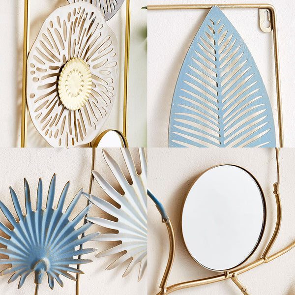 White, Gold, Black And Blue Coloured Nordic Wrought Iron Wall Hangings In Two Styles With Small Mirror Are Easy To Hang, available exclusively on Shahi Sajawat India, the world of home decor products.Best trendy home decor, living room, kitchen and bathroom decor ideas of 2021.