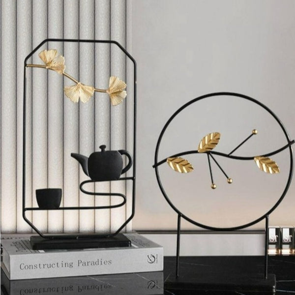 Black And Gold Concept Metal Figurines In Themes Of Tea/Bamboo/Autumn/Fan/Flowers, Available exclusively on Shahi Sajawat India, the world of home decor products. Best trendy home decor, living room, kitchen and bathroom decor ideas of 2021.