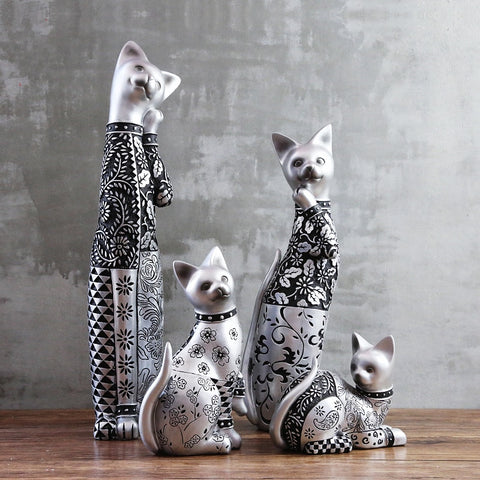 Silver Resin Hand Carved Cat Figurines In 4 Different Styles And Sizes, available exclusively on Shahi Sajawat India, the world of home decor products. Best trendy home decor, living room, kitchen and bathroom decor ideas of 2019.
