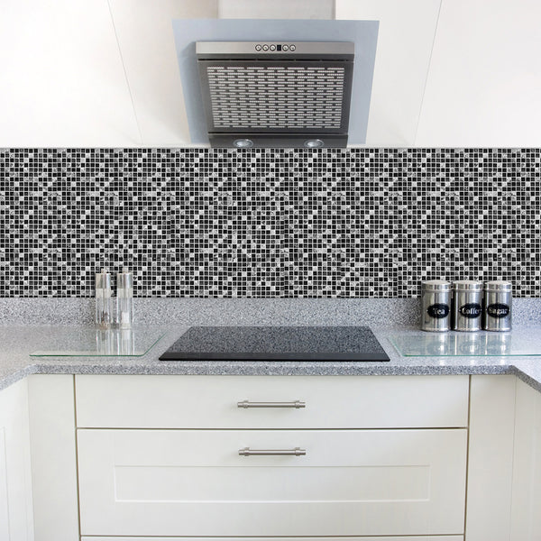 DIY Black Self Adhesive PVC Mosaic Tile Stickers In Sizes 15x15cm/20x20cm are Pearl Gloss Finished,Waterproof,Oil proof,Mildew,Moisture proof, applicable on almost all smooth surfaces,available exclusively on Shahi Sajawat India, the world of home decor products.Best trendy home decor and living room,kitchen,bathroom decor ideas of 2020. 