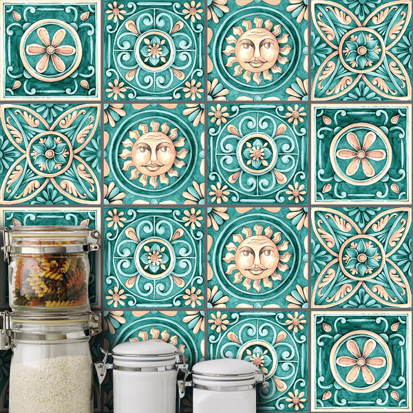 DIY Turqoise Self Adhesive PVC Tile stickers are eco-friendly,pearl gloss finished, mandala patterned,are waterproof,oil proof,available exclusively on Shahi Sajawat India,the world of home decor products.Best trendy home decor,living room,kitchen and bathroom decor ideas of 2020.