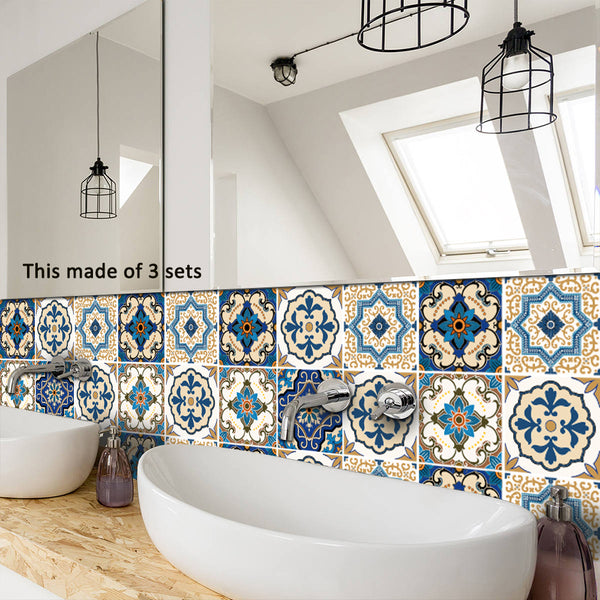 DIY Multicoloured Self Adhesive PVC Moroccan Style Tile stickers are eco-friendly, pearl gloss finished, are waterproof, oil proof, available exclusively on Shahi Sajawat India,the world of home decor products.Best trendy home decor, living room, kitchen and bathroom decor ideas of 2020.