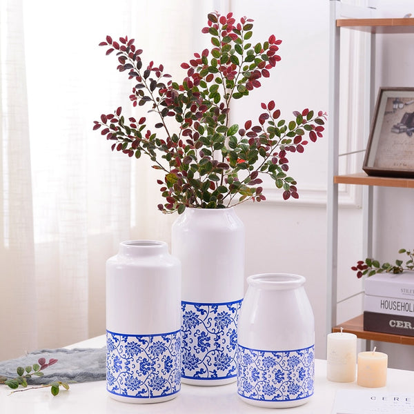 Blue And White European Floral Printed Ceramic Tabletop Vases Of Size Large ( 29×12.5×7.5cm), Of Medium (23.5×12×6.5cm), and Small(19.5×12.5×8cm), available exclusively on Shahi Sajawat India,the world of home decor products. Best trendy home decor, living room and kitchen decor ideas of 2019.