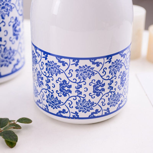 Blue And White European Floral Printed Ceramic Tabletop Vases Of Size Large ( 29×12.5×7.5cm), Of Medium (23.5×12×6.5cm), and Small(19.5×12.5×8cm), available exclusively on Shahi Sajawat India,the world of home decor products. Best trendy home decor, living room and kitchen decor ideas of 2019.