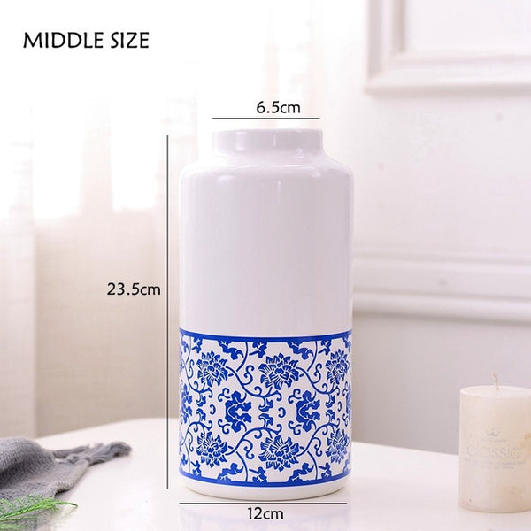 Blue And White European Floral Printed Ceramic Tabletop Vases Of Size Large ( 29×12.5×7.5cm), Of Medium (23.5×12×6.5cm), and Small(19.5×12.5×8cm), available exclusively on Shahi Sajawat India,the world of home decor products. Best trendy home decor, living room and kitchen decor ideas of 2019.