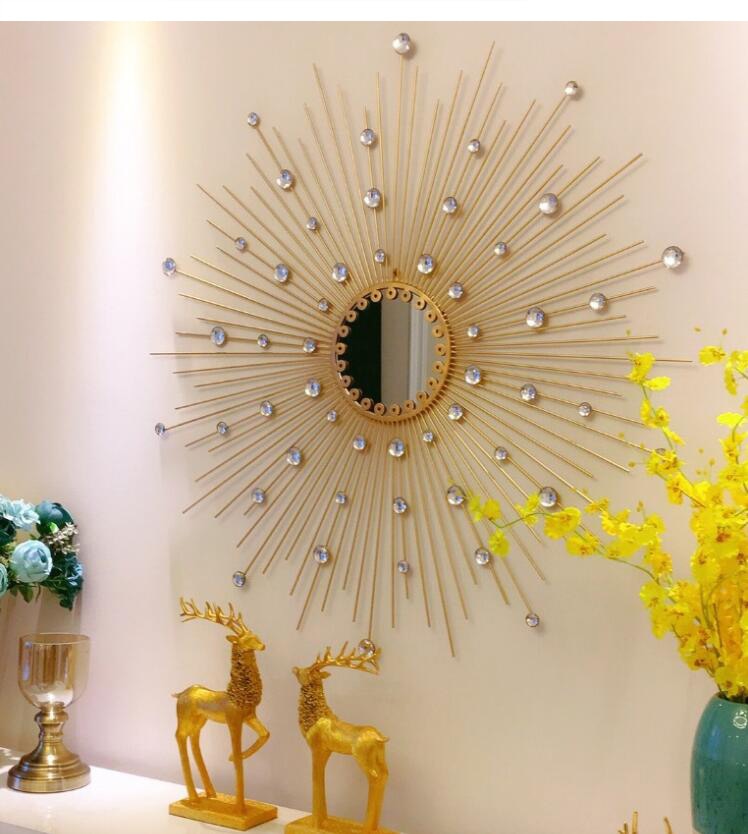 Golden Sunburst Wrought Iron Wall Mirrors Of Sizes - 50cm, 60cm, 70cm, 80cm, 90cm and 100cm are waterproof, corrosion resistant and scratch resistant, available exclusively on Shahi Sajawat India, the world of home decor products. Best trendy home decor, living room and kifchen decor ideas of 2019.