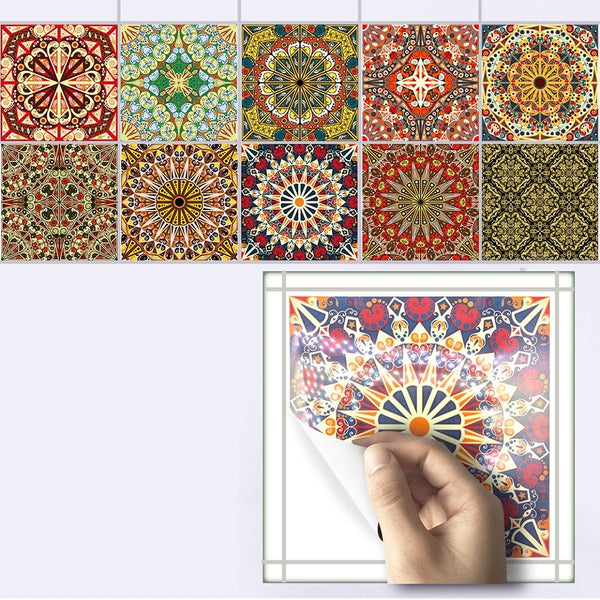 DIY Orange Mandala Patterned Self Adhesive PVC Wall Tile Stickers Are Eco-friendly, Smooth surfaced, waterproof, formaldehyde-free, removable, available exclusively on Shahi Sajawat India, the world of home decor products. Best trendy home decor, living room, kitchen and bathroom decor ideas of 2020.
