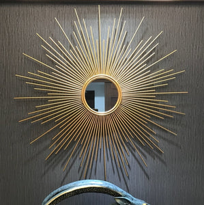 Large Golden Sunburst Metal Wall Mirror Made Of Quality Tempered Glass In 3 Size Options Of 60, 80 and 100cm, available exclusively on Shahi Sajawat India, the world of home decor products.Best trendy home decor, living room and kitchen decor ideas of 2019.