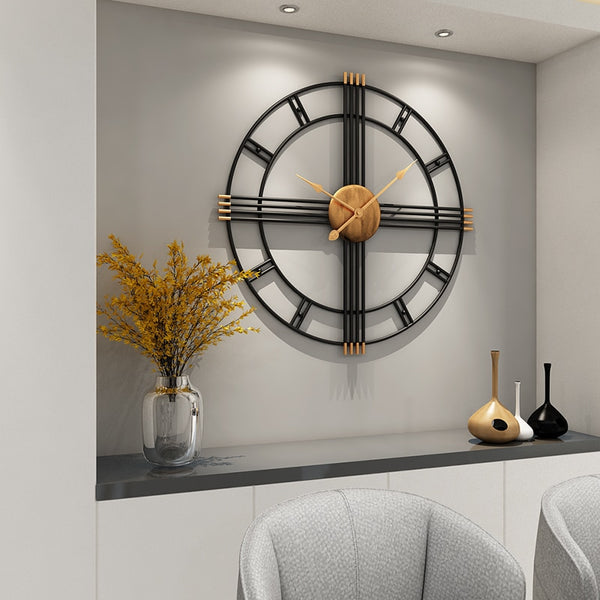 Large Black Wrought Iron Circular, Quartz Wall Clock of 50 & 60cm diameter with needle display, 9mm sheet of wall clock type and single face form, is abstract patterned and modern in style, available exclusively on Shahi Sajawat India, the world of home decor products.Best trendy home decor, living room and kitchen decor ideas of 2020.