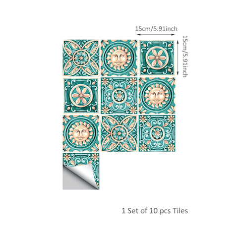 DIY Turqoise Self Adhesive PVC Tile stickers are eco-friendly,pearl gloss finished, mandala patterned,are waterproof,oil proof,available exclusively on Shahi Sajawat India,the world of home decor products.Best trendy home decor,living room,kitchen and bathroom decor ideas of 2020.