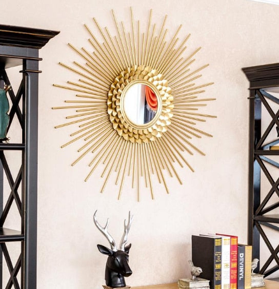 Golden Sunflower Wrought Iron Rounded Wall Mirror In 5 Sizes of 60cm, 70cm, 80cm, 90cm and 100cm is waterproof, corrosion resistant and scratch resistant, available exclusively on Shahi Sajawat India, the world of home decor products. Best trendy home decor, living room and kitchen decor ideas of 2019.