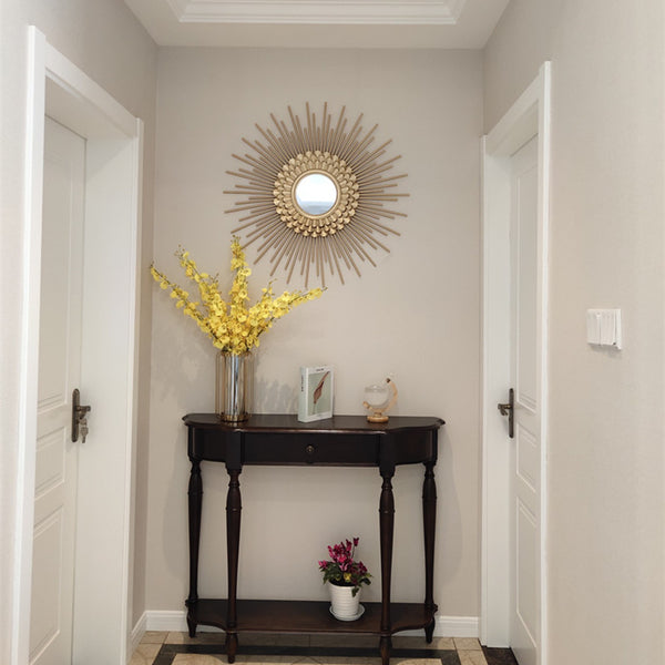 Golden Sunflower Wrought Iron Rounded Wall Mirror In 5 Sizes of 60cm, 70cm, 80cm, 90cm and 100cm is waterproof, corrosion resistant and scratch resistant, available exclusively on Shahi Sajawat India, the world of home decor products. Best trendy home decor, living room and kitchen decor ideas of 2019.